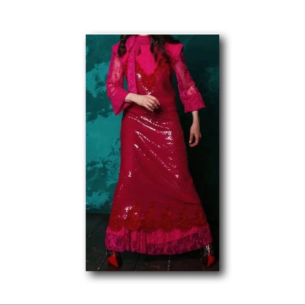 ZARA WOMAN CAMPAIGN COLLECTION V-NECK SEQUIN DRESS